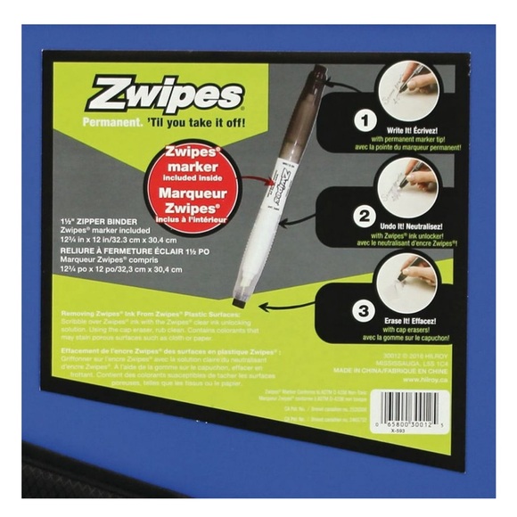 ZWIPES® Zipper Binder, 1.5" (Blue) Write on with Zwipes® marker - Picture 2 of 4